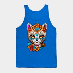 Sugar Skull Cat  Halloween Tank Top